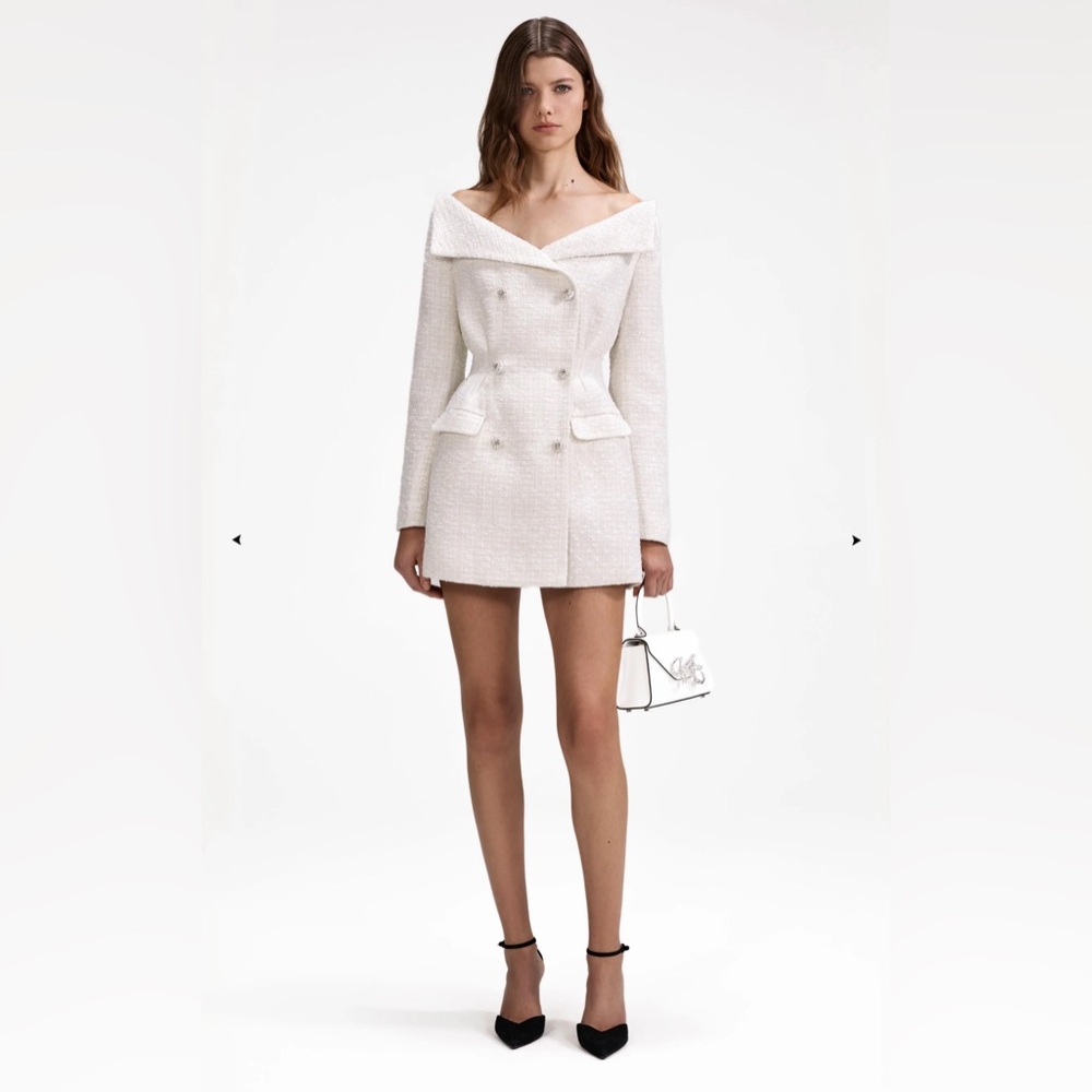 NWT Self-Portrait Cream Metallic Boucle Mini Dress